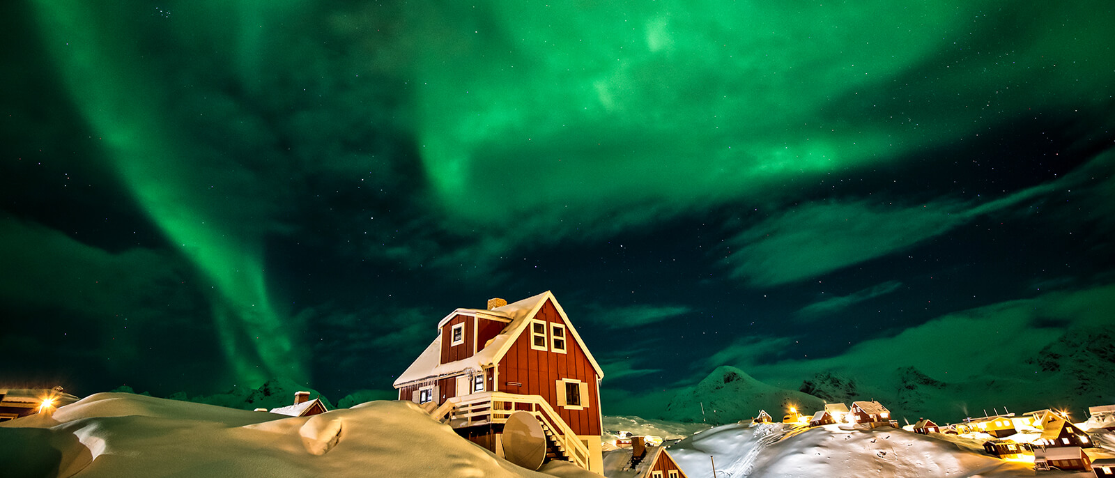 im hohen norden nordlichter schnee natur landschaft haeuser